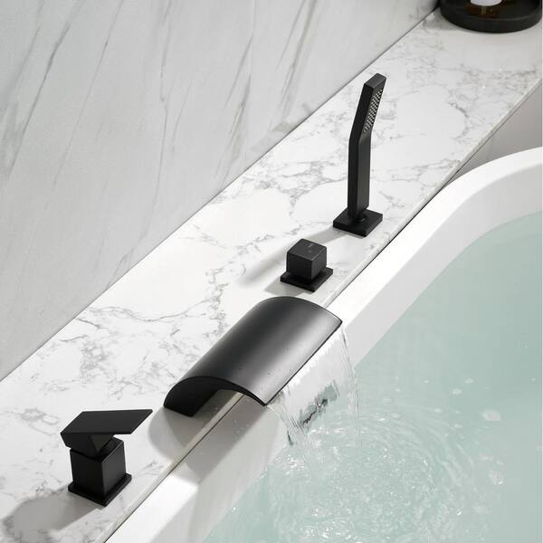 Deck Mounted Roman Tub Faucet Single Handle Waterfall Tub Filler Bathtub  Faucet with Hand Shower