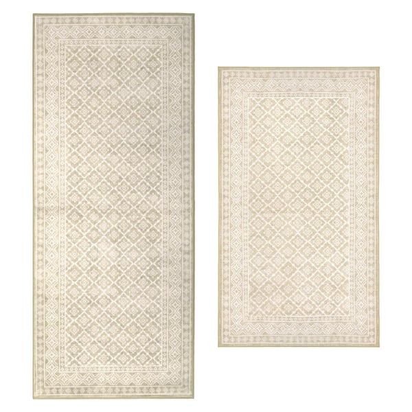 Autumn 2 ft. X 5 ft. Beige Oriental Machine Washable Rug Set