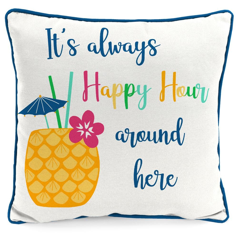 Happy Hour Cream and Multicolor Square Outdoor Throw Pillow