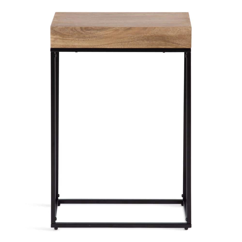 Natural Mango Wood and Black Metal Slim Side Table