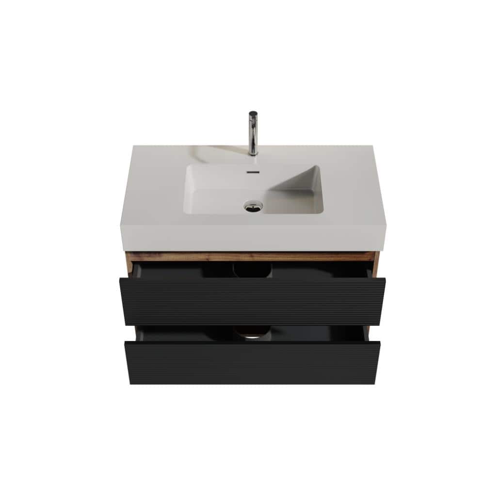 35.9 in. W x 18.1 in. D x 23.6 in. H Wall Mount Bath Vanity in Walnut with Glossy White Solid Surface Sink price history on PriceWatchPro