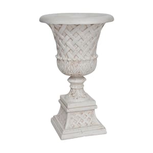 26.5 in. H. Aged White Cast Stone Fiberglass Lattice Urn and Pedestal