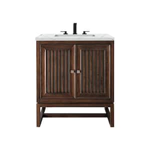 Athens 30 in. W x 23.5 in. D x 34.5 in. H Bathroom Vanity in Mid Century Acacia with Ethereal Noctis Quartz Top