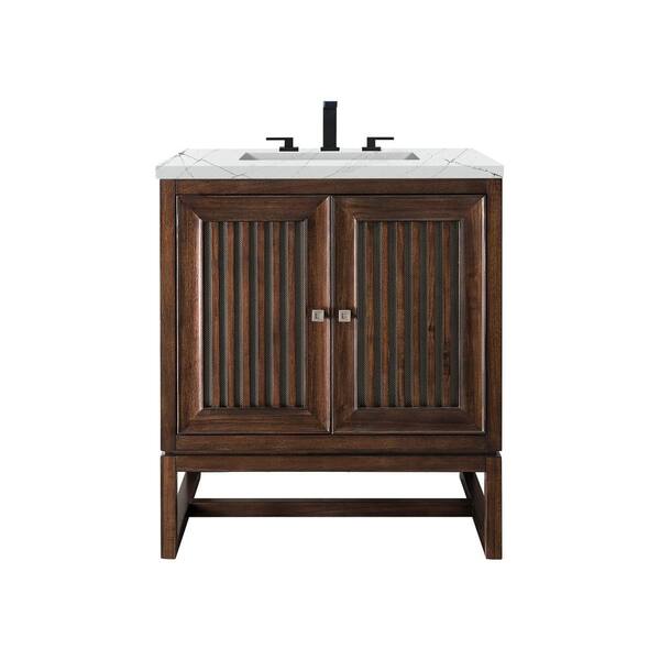 James Martin Vanities Athens 30 in. W x 23.5 in. D x 34.5 in. H Bathroom Vanity in Mid Century Acacia with Ethereal Noctis Quartz Top