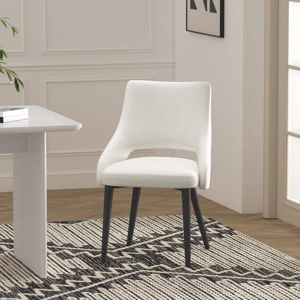 Tremont Modern White Faux Leather Upholstered Dining Side Chair with Metal Legs