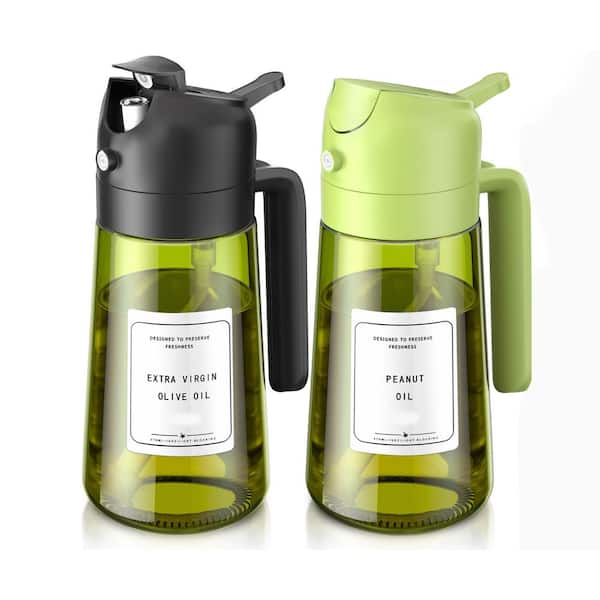 16 oz./470ml Food Grade Dark Glass Black Green Oil Sprayer and Dispenser Bottle for Kitchen Air Fryer Salad BBQ 2 Bottle