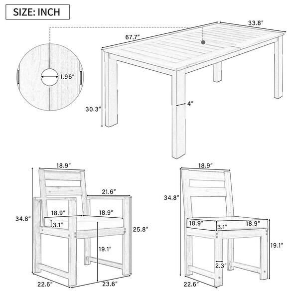 ぼぼ Light Teak 7-Piece Wood Outdoor Dining Set, Patio Dining