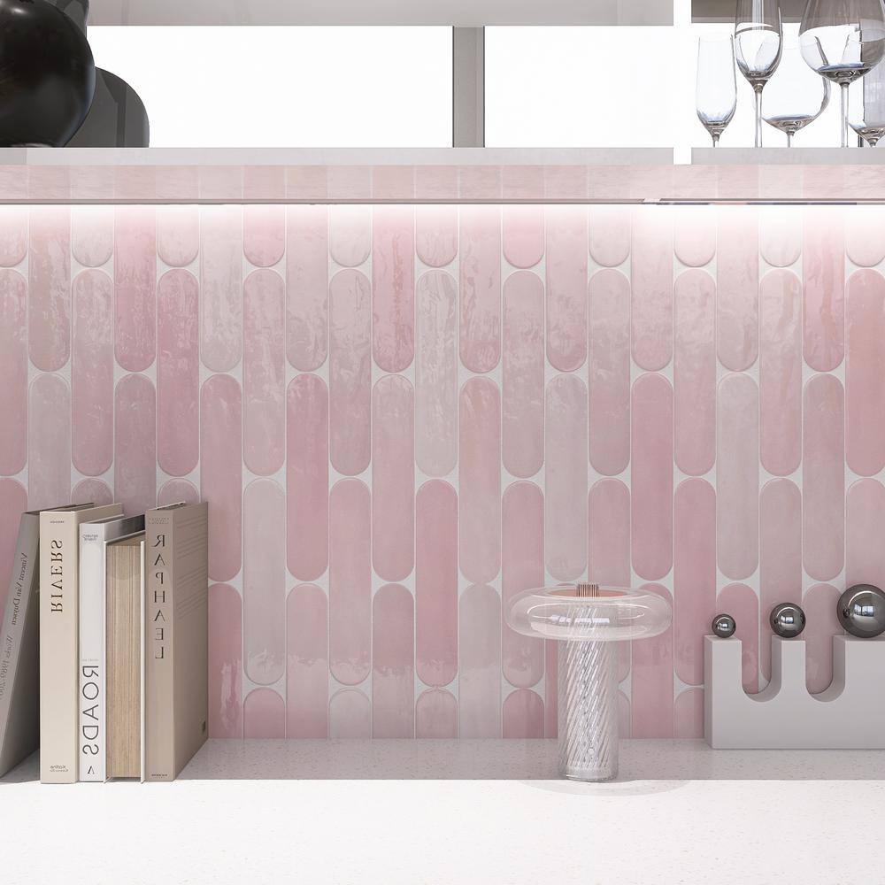 Rosa Pink Polished Ceramic Subway Wall Tile 2x9