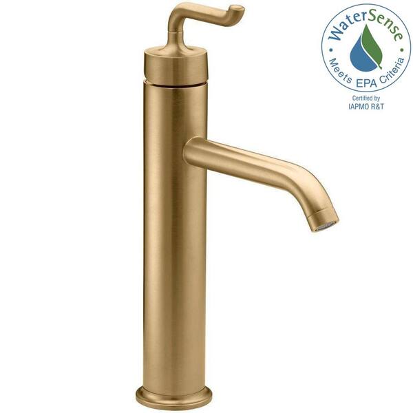 KOHLER Purist Tall 1-Hole Single Hole Single Handle Low-Arc Bathroom Vessel Sink Faucet in Vibrant Modern Brushed Gold