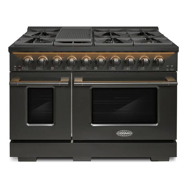 48 in. Vista Collection 6.6 cu. ft. Double Oven Gas Range, 8 Burners, LED Panel, Cast Iron Grates, Matte Black