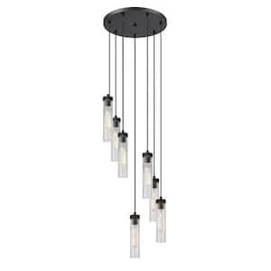 Beau 7-Light Matte Black Shaded Round Chandelier with Clear Glass Shade with No Bulbs Included