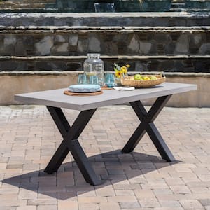 Black Rectangular Stone and Metal Outdoor Patio Dining Table