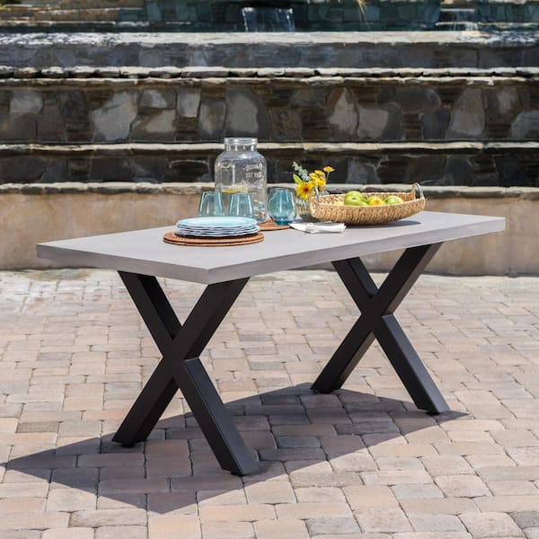 Noble House Black Rectangular Stone and Metal Outdoor Dining Table