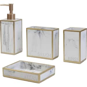 Bathroom Accessories Set 4-Pieces Resin Gift Set Apartment Necessities White Gold