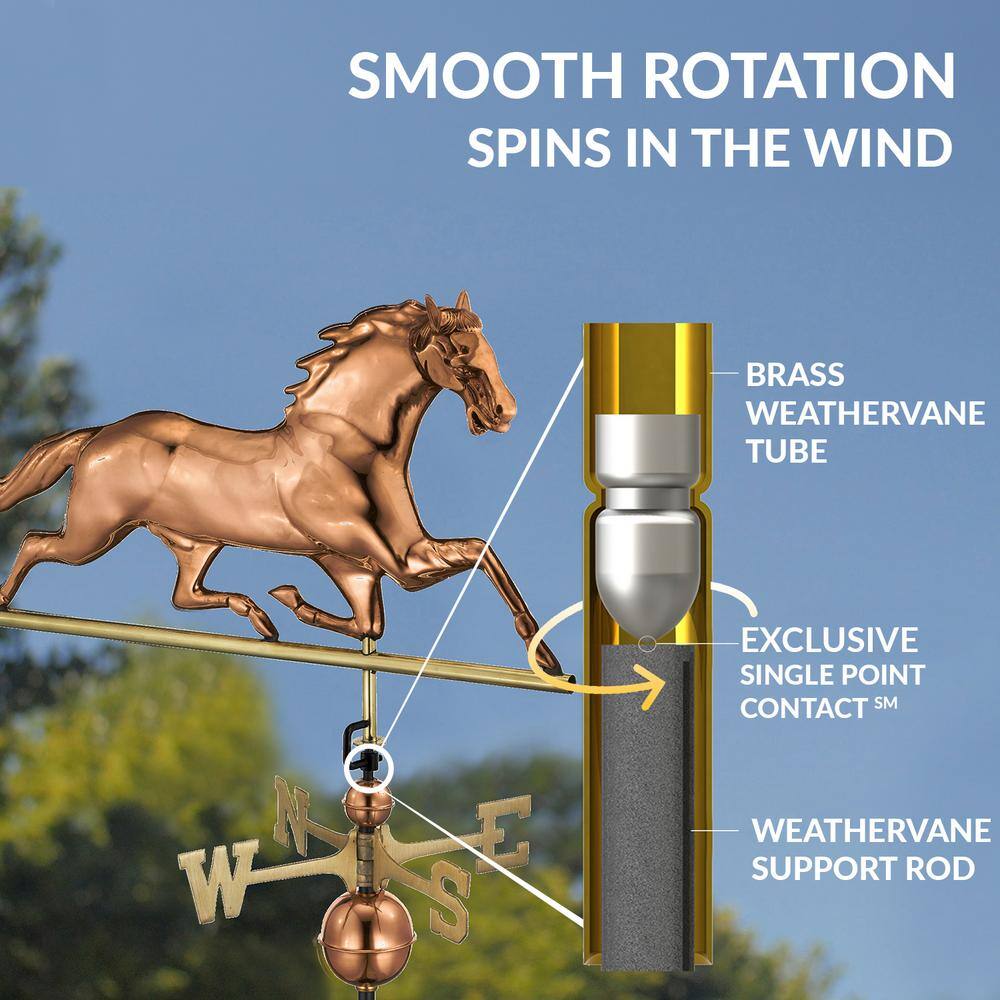 36'' Polished Copper Horse Weathervane with Brass Directionals