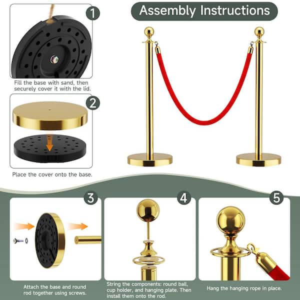 Hausvita 4-Piece Stainless Steel Gold Stanchions with Red Velvet