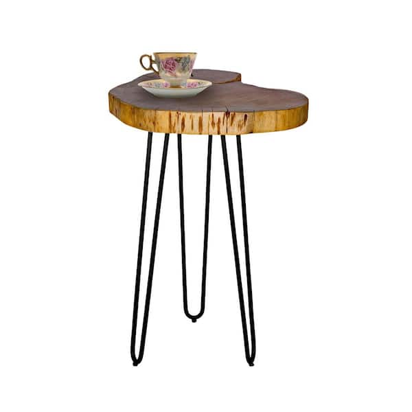 Alaterre Furniture 20 in. Brown and Black Hairpin Natural Live Edge Wood with Metal Round End Table