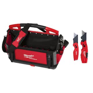 20 in. PACKOUT Tote with FASTBACK 6-In-1 Folding Utility Knife and FASTBACK Compact Folding Utility Knife Set