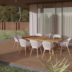 Rumi 9-Piece Eucalyptus Wood and Aluminum Patio Rectangular Dining Table Set Ideal for Outdoors, White