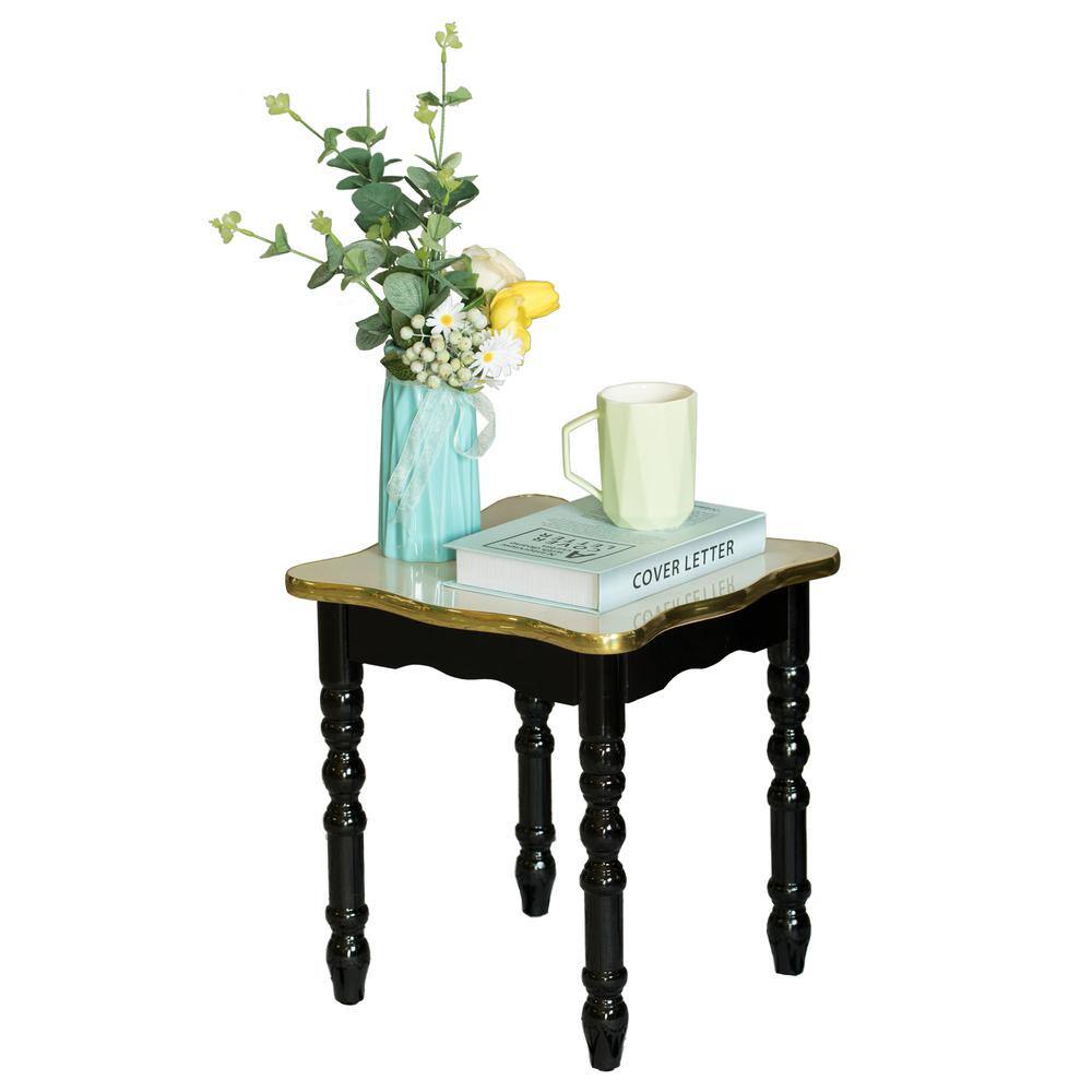 Espresso Square Wooden and Marble Accent Table with Gold Trim