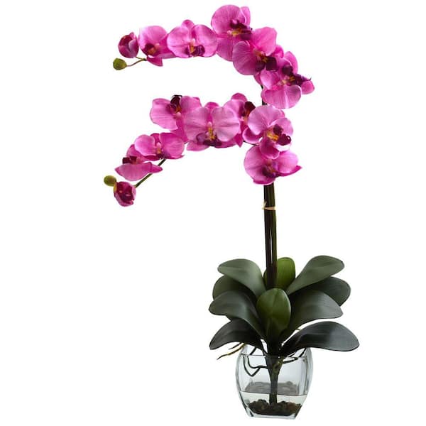 Nearly Natural Double Phalaenopsis Orchid with Vase Arrangement in Mauve