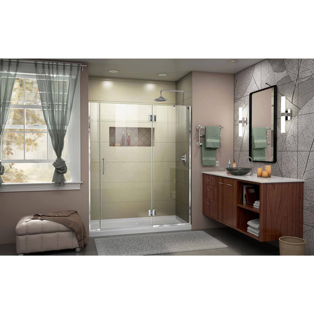 Unidoor-X 60" Clear Glass Frameless Hinged Shower Door with Black Hardware