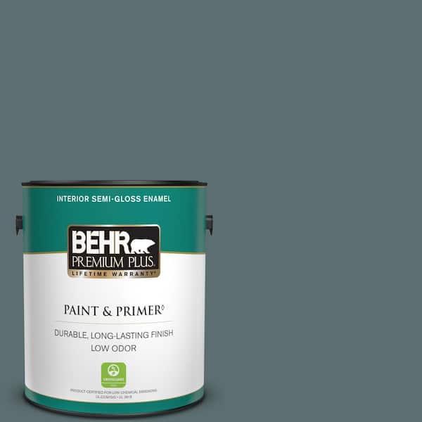 BEHR PREMIUM PLUS 1 gal. #ECC-58-3 Unreal Teal Semi-Gloss Enamel Low Odor Interior Paint & Primer