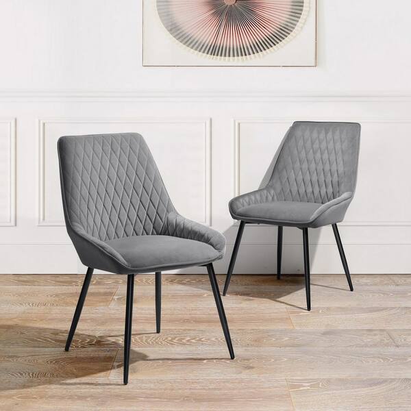 Homy Casa Rabiot Grey Velvet Upholstery Arm Dining Chairs (Set of 2 ...