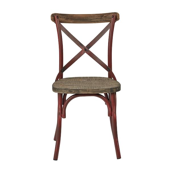 OSP Home Furnishings Somerset X-Back Red Metal Chair with Hardwood Vintage Walnut Seat