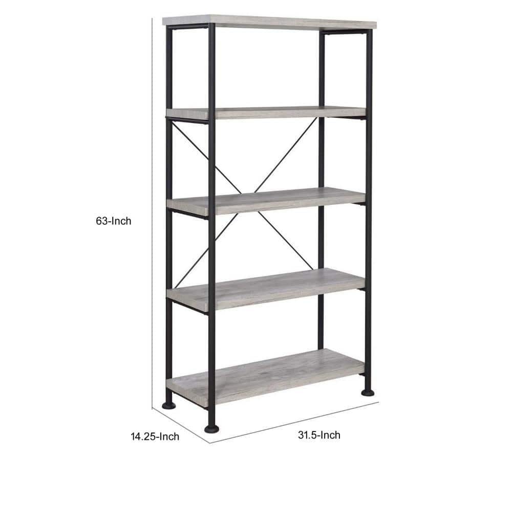 Gray Driftwood and Black Metal 4-Tier Bookcase