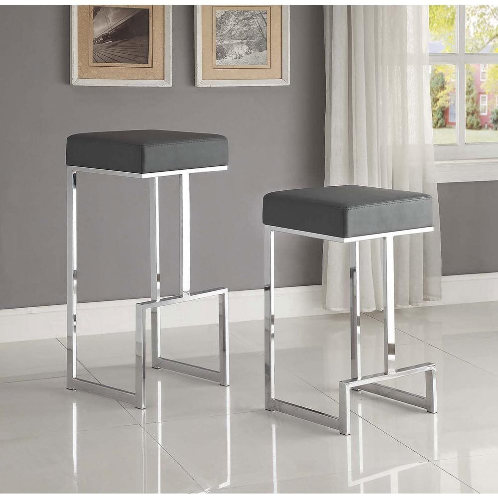 Sleek 31" Dark Gray Vegan Leather and Chrome Bar Stool