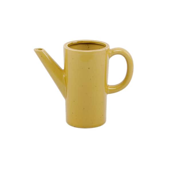 Flora Bunda 8.75 in. Ceramic Watering Can, Speckle Mustard