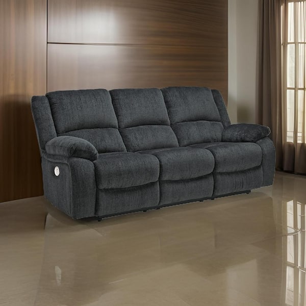 Benjara 37 in. Pillow Top Arm Chenille Rectangle Power Recliner Sofa in Dark Gray
