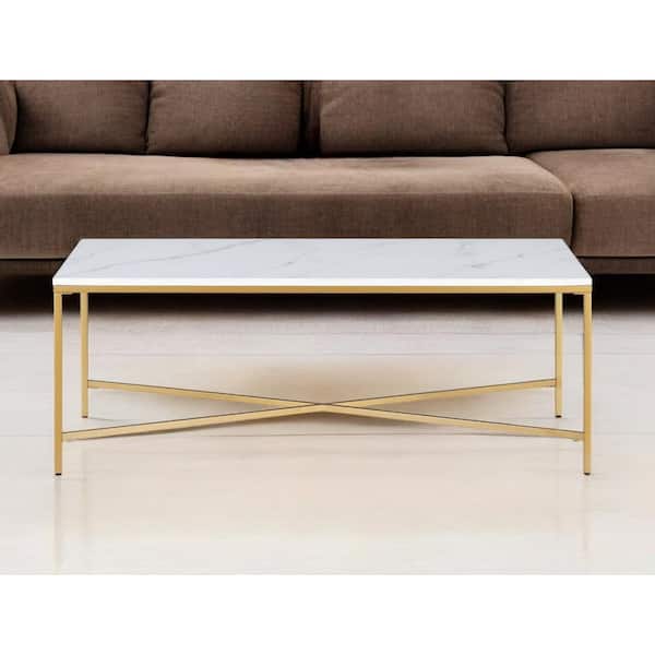HomeRoots 47.63 in. Gold Rectangle Wood Coffee Table