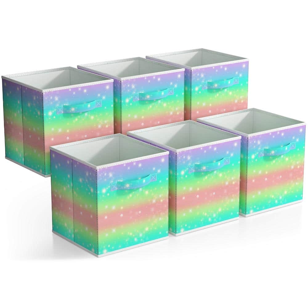 Tie-Dye Stars 10.5 in. x 11 in. Fabric Decorative Basket Set of 6, Sturdy Collapsible Storage Cubes with Handle