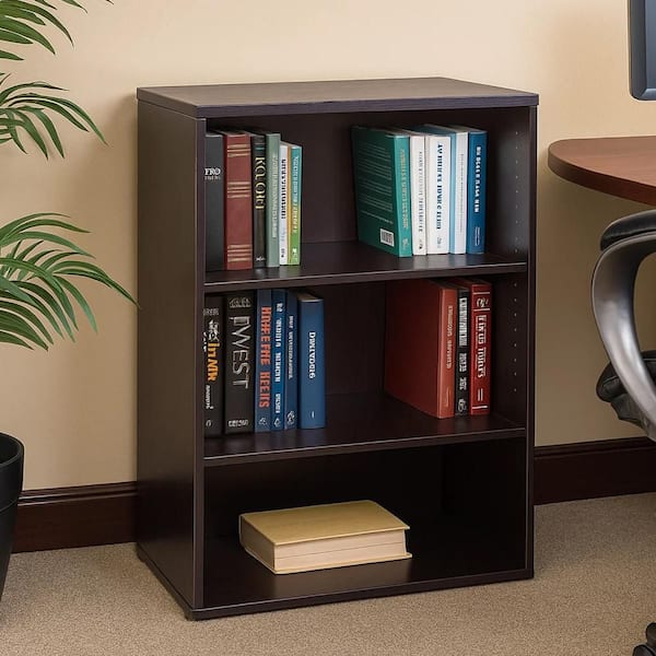 Mery 36 in. Tall Mocha Brown 3-Shelf Hutch Wood Bookcase with Wire Hole