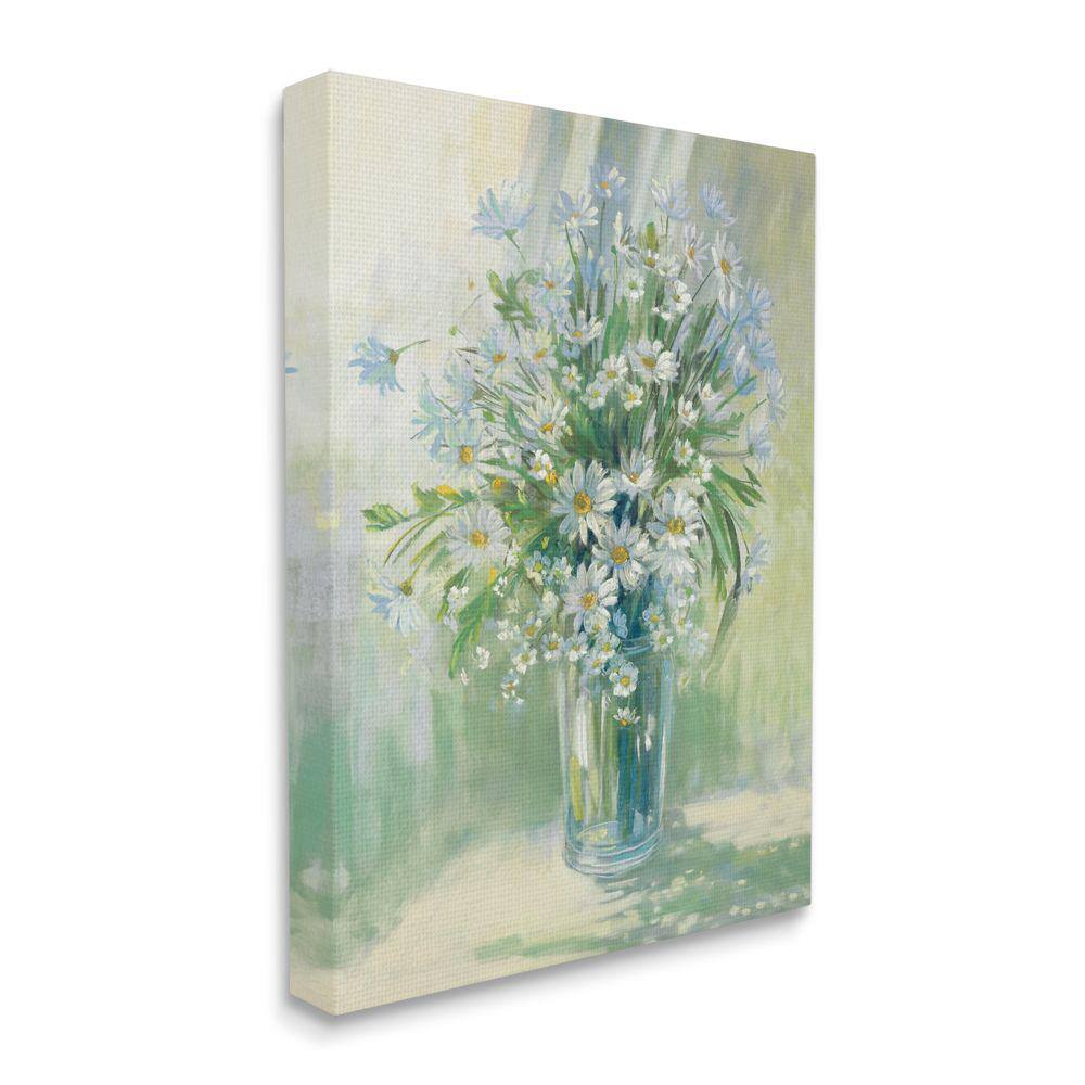 Sunlit Bouquet of Daisies Green and Blue Canvas Wall Art