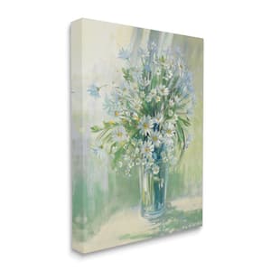 "Sunlit Bouquet of Daisies Blue Green Pastels" by Carol Rowan Unframed Nature Canvas Wall Art Print 16 in. x 20 in.