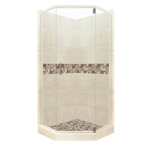 Tuscany Grand Hinged 32 in. x 36 in. x 80 in. Right-Cut Neo-Angle Shower Kit in Desert Sand and Chrome Hardware