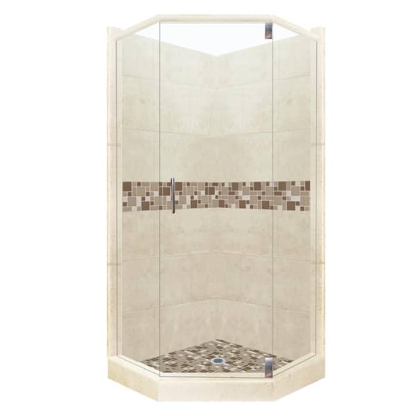 American Bath Factory Tuscany Grand Hinged 42 in. x 48 in. x 80 in. Right-Cut Neo-Angle Shower Kit in Desert Sand and Chrome Hardware