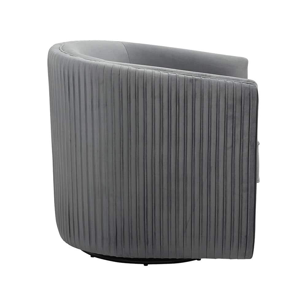 Gray Velvet Barrel Swivel Accent Chair with Wood Frame