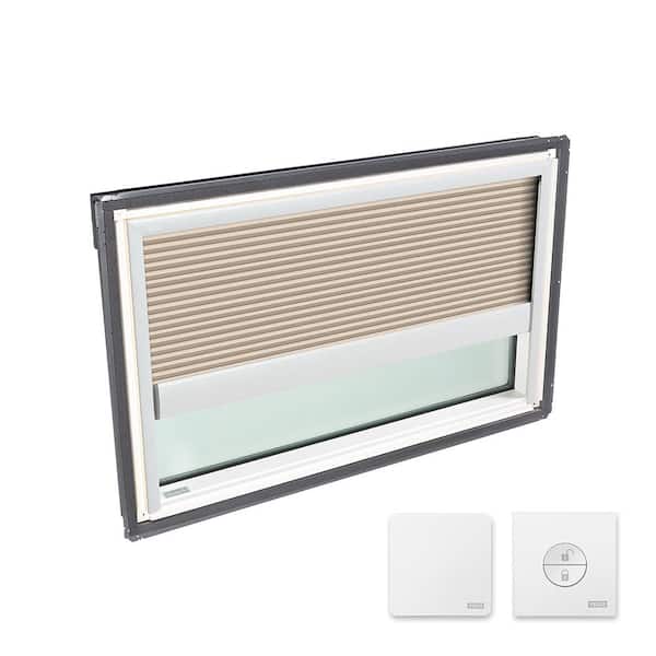 VELUX 44-1/4 in. x 26-7/8 in. Fixed Deck Mount Skylight with Laminated Low-E3 Glass & Beige Solar Powered Room Darkening Blind