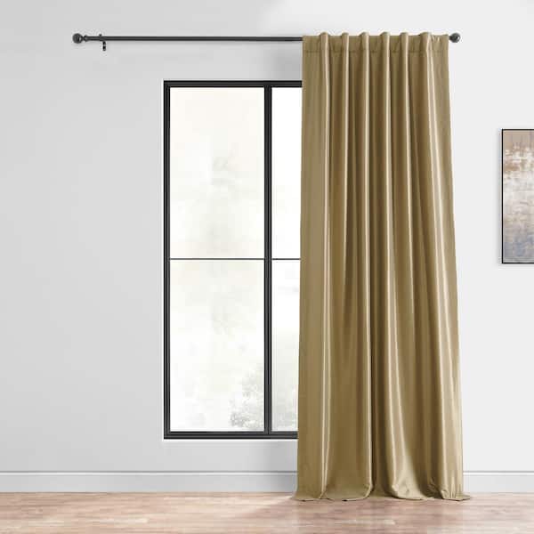 Flax Gold Textured Rod Pocket Blackout Curtain - 50 in. W x 108 in. L (1  Panel)