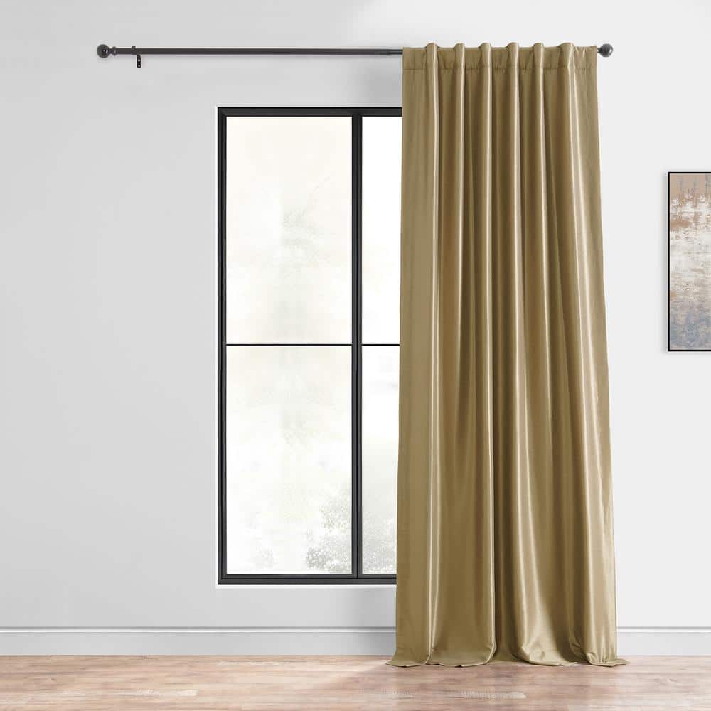 Flax Gold 84" Faux Silk Blackout Curtain Panel