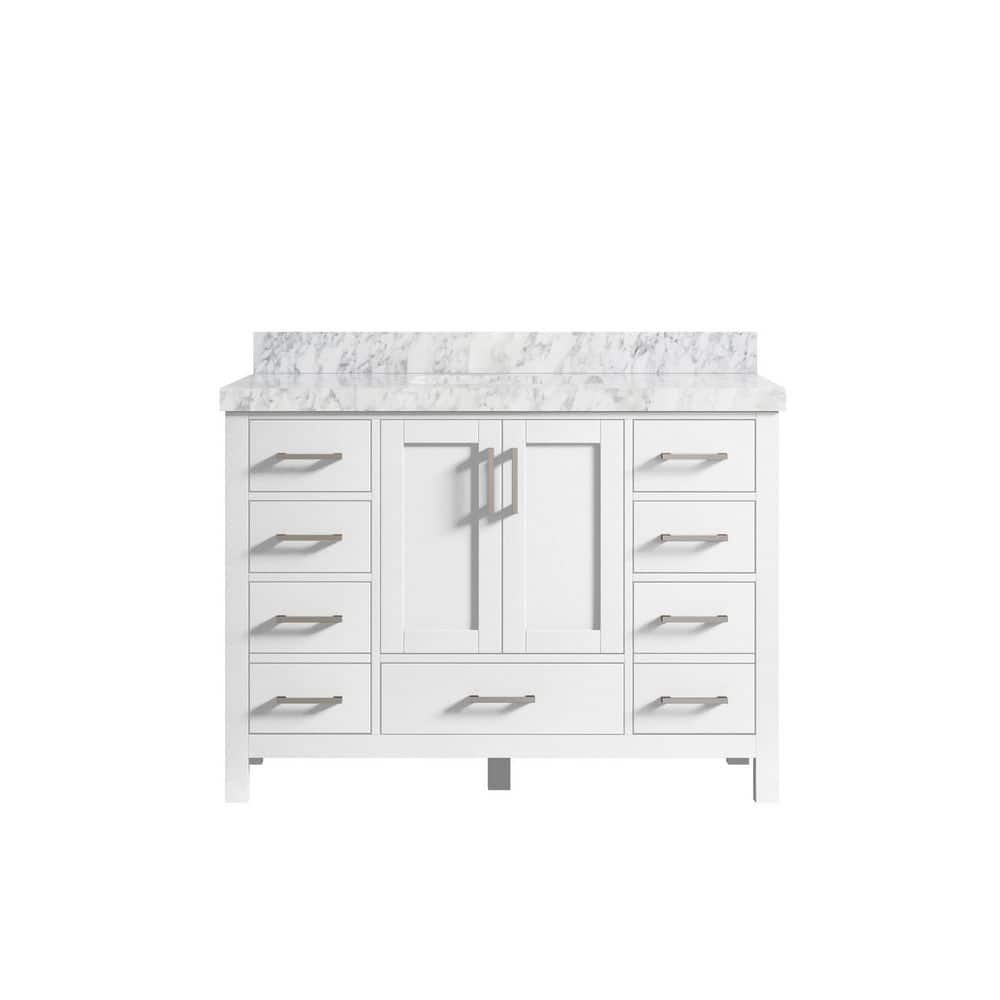 Malibu 48 in. W x 22 in. D x 36 in. H Bath Vanity in White with 2 in Carrara Marble Vanity Top price history on PriceWatchPro