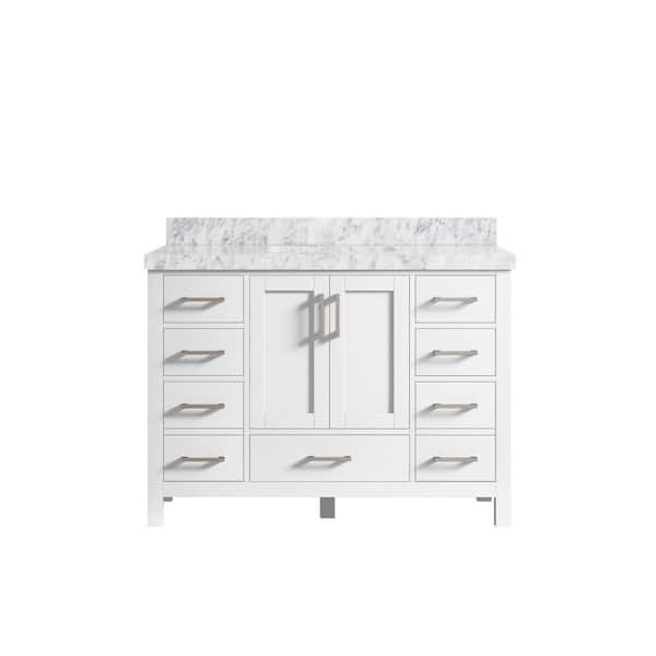 Willow Collections Malibu 48 in. W x 22 in. D x 36 in. H Bath Vanity in White with 2 in Carrara Marble Vanity Top