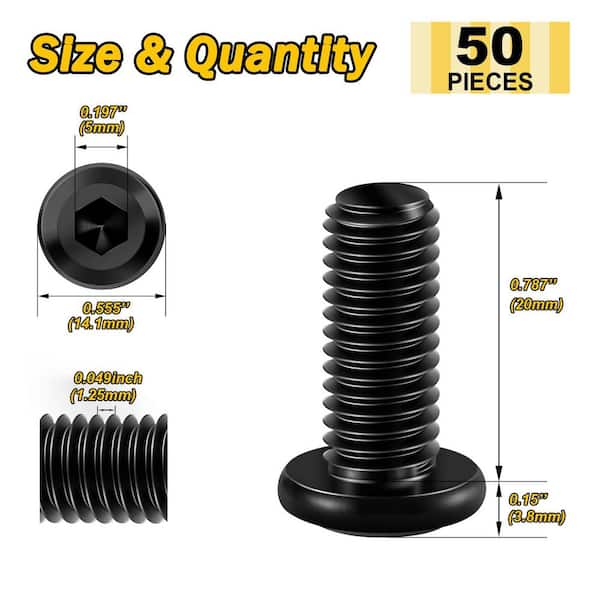 M8 x 20 mm Black Oxide Stainless Steel Hex Socket Cap Head Socket Head Cap Screws (50-Pack)