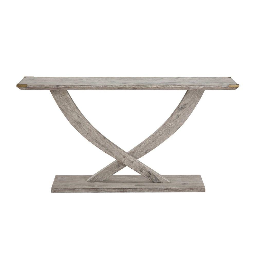 Farmhouse Acacia Wood Console Table with Cross Legs, Light Barnwood Gray