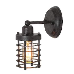 5.1 in 1-Light Rustic Iron Wall Sconce with Industrial Cage Design, Perfect for Contemporary and Transitional Spaces