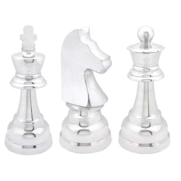 Large Chess Set Statue Sculpture Black Modern Home Decor King Queen Knight